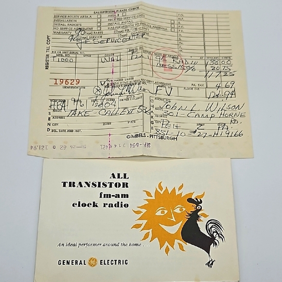 💛 1954 Vintage GE Transistor FM-AM Clock Radio Paperwork Ephemera - Picture 10 of 10